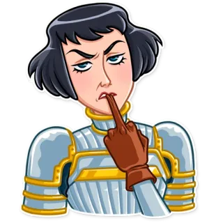 🖕 woman, middle finger, armor, gesture, sarcastic, annoyed, portrait whatsapp sticker