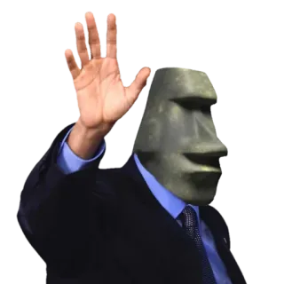 🗿 โมไอ, เกาะอีสเตอร์, รูปปั้น, ทักทาย, ชุดสูท telegram sticker