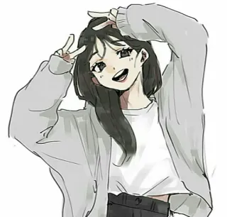 🎡 Anime, Fille, Signe de paix, Dessin animé, Ado, Pull telegram sticker