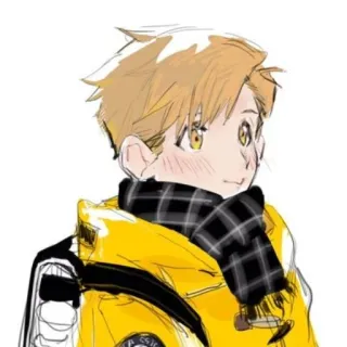😇 anime, menino, amarelo, cachecol, desenho animado, desenho, retrato telegram sticker