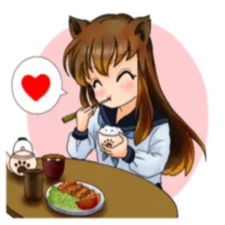 🍔 kocia dziewczyna, anime, jedzenie, pałeczki, uroczy, kawaii telegram sticker