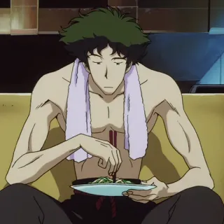 🚬 Spike Spiegel Cowboy Bebop Anime, Spike Spiegel, Cowboy Bebop, Comendo, Personagem, Série de TV, Animação whatsapp sticker
