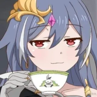 ☕️ Anime, Mulher, Chá, Sorriso irônico, Desenho animado, Personagem whatsapp sticker