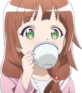 ☕ anime, girl, tea, drinking, cartoon, cute telegram sticker