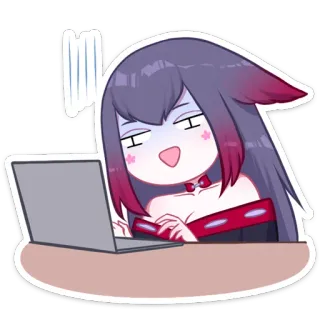 💻 Anime, Gadis, Komputer, Bingung, Laptop, Chibi whatsapp sticker