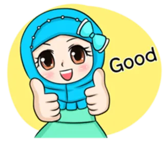 👍 Good Hidżab, Kobieta, Dobrze, Kciuk w górę, Pozytywny telegram sticker