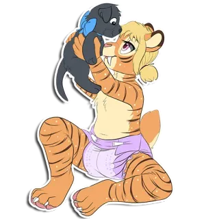 🐶 แอนโทร, เฟอร์รี่, เสือ, ผ้าอ้อม, น่ารัก, ลูกสุนัข, สัตว์ telegram sticker