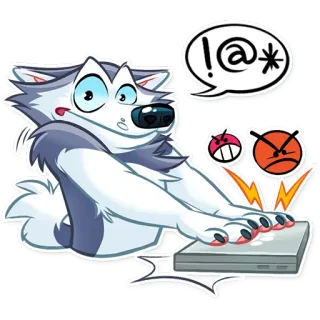 ❌ !@* wolf, wütend, computer, cartoon, tier, aufkleber, frustriert whatsapp sticker