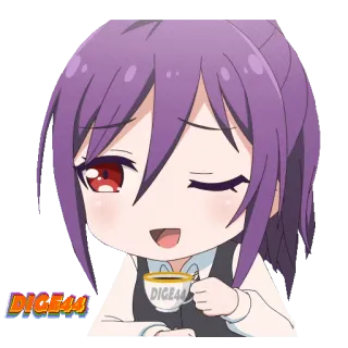☕️ DIGE44 动漫, 女孩, 咖啡, Q版, 可爱, 紫发 whatsapp sticker