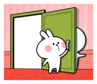 😐 кролик, мультфильм, дверь, милый telegram sticker