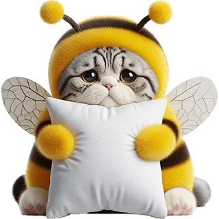 🥺 แมว, ผึ้ง, สัตว์, น่ารัก, คาวาอิ, หมอน, ชุด, สัตว์เลี้ยง whatsapp sticker