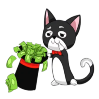💶 gato, dinheiro, chapéu, dinheiro, desenho animado, riqueza, rico, sorte telegram sticker