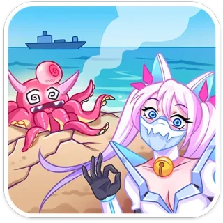 ⭐ Styl anime, Postać żeńska, Ośmiornica, Plaża, Kreskówka, Kocia dziewczyna telegram sticker