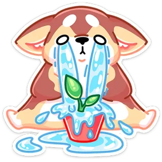 🐕 개, 울음, 식물, 슬픈, 눈물, 감정적, 귀여운 telegram sticker