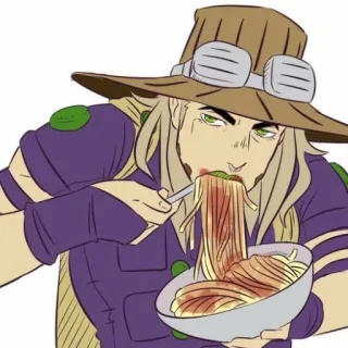 🍜 Gyro Zeppeli JoJo's Bizarre Adventure: Steel Ball Run Gyro Zeppeli, Anime, Manga, Comida, Espagueti, Personaje, Comiendo telegram sticker
