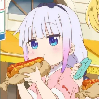 ☁️ Kanna Kamui Miss Kobayashi's Dragon Maid Anime, Kanna Kamui, Dragon Maid, Mangiare, Hot dog, Carino, Kawaii telegram sticker