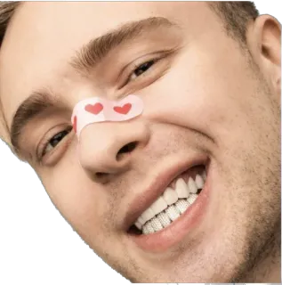 😃 hombre, cara, corazones, vendaje, sonrisa, feliz telegram sticker