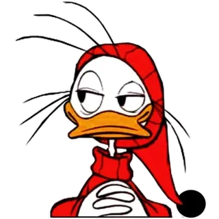 😏 anatra, cartone animato, assonnato, rosso, pigiama, animale, divertente whatsapp sticker
