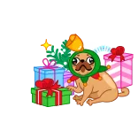 🎁 Mops, Hund, Weihnachten, Geschenke, Feier, Feiertag telegram sticker