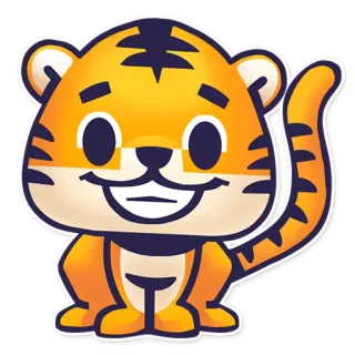😄 tigre, animal, desenho animado, fofo, laranja, mamífero, adesivo telegram sticker