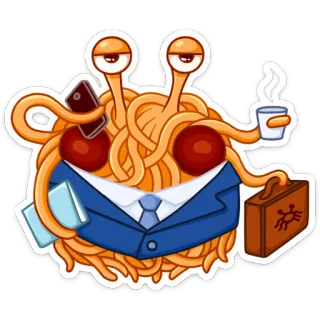 💼 Monstre en spaghetti volant, Pastafarisme, religion, spaghetti, nouille, dessin animé, parodie telegram sticker