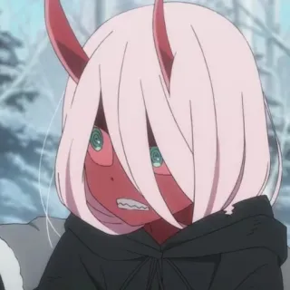 🐚 Zero Two Darling in the Franxx anime, zero two, darling in the franxx, pink hair, horns, cute, cartoon telegram sticker