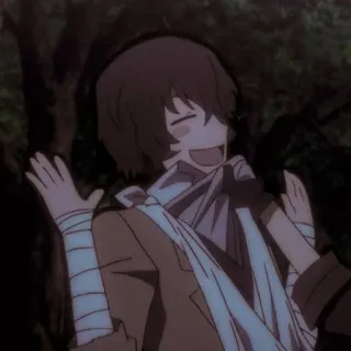 🖤 Osamu Dazai Bungou Stray Dogs Anime, Manga, Bandaże, Brązowe włosy, Uśmiechnięty, Dazai telegram sticker