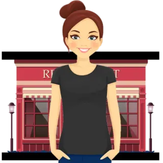 😁 Frau, Restaurant, Brünette, Cartoon, Casual whatsapp sticker