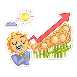 📈 girasol, crecimiento, gráfico, éxito, dibujos animados, flor, negocios, inversión whatsapp sticker