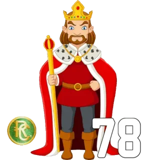 7️⃣ 78 rey, corona, realeza, dibujos animados, cetro, oro telegram sticker