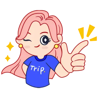 😉 Trip. dessin animé, femme, clin d'oeil, voyage, fille, mignon, cheveux roses telegram sticker