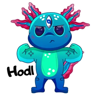 💪 HODL อ็อกโซล็อต, Hodl, คริปโต, น่ารัก, สัตว์ประหลาด, การ์ตูน, ตาที่สาม telegram sticker