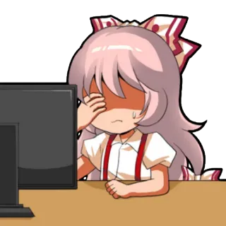 😰 anime, computer, imbarazzato/a, piangere, triste, ragazza telegram sticker