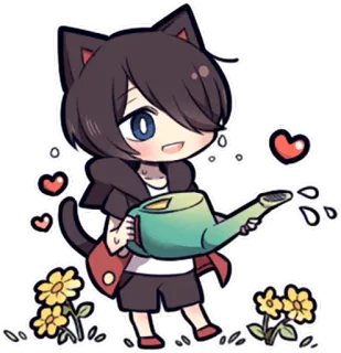 💦 Anime, Katze, Gießkanne, Blumen, Herzen, Kawaii, Cartoon, Sticker whatsapp sticker