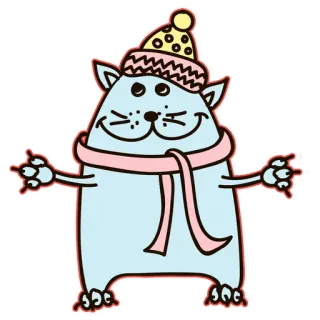 🥳 кот, котёнок, животное, мультфильм, шляпа, шарф, милый telegram sticker