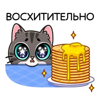 🥞 ВОСХИТИТЕЛЬНО kucing, panekuk, imut, makanan, rusia, lezat, sarapan whatsapp sticker