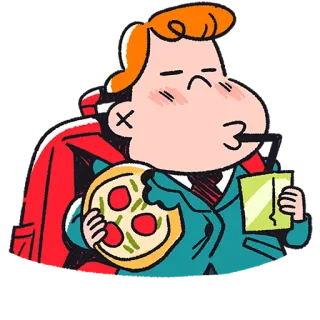 🧃 Desenho animado, Pizza, Homem, Almoço, Escritório, Terno, Comida telegram sticker