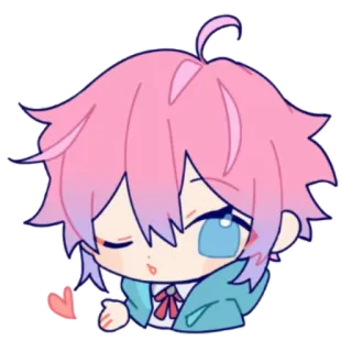 😘 Anime, Chibi, Lucu, Rambut Pink, Hati, Mata Biru telegram sticker