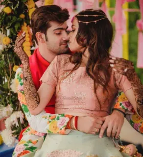 🥰 pareja, amor, indio, boda, romance, relación, mehndi telegram sticker