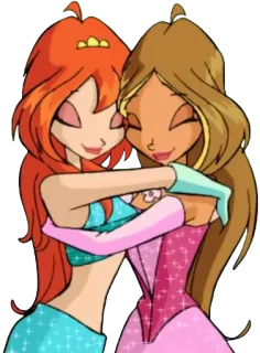 🫂 Bloom and Flora Winx Club amigos, desenho animado, abraço, amizade, winx, mágico, meninas telegram sticker