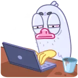 😳 피곤한, 컴퓨터, 작업, 지친, 디지털 telegram sticker