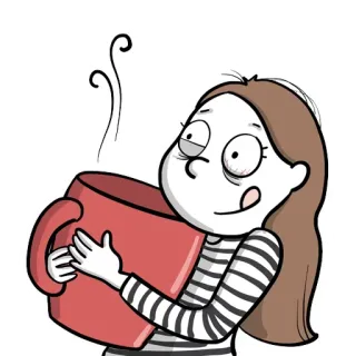 😭 café, sommeil, matin, dessin animé, épuisé, boisson, femme, mug telegram sticker