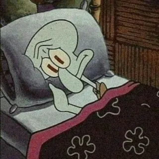 ⚓️ Squidward Tentacles Spongebob Squarepants carlo, dessin animé, lit, sommeil, télé telegram sticker