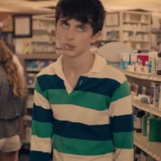 😤 Timothée Chalamet Тимоти Шаламе, актер, подросток, полосатая рубашка, портрет, мужчина, в помещении whatsapp sticker