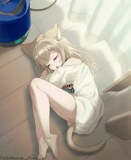 ✨ Tel:@Anime_fano_w Аниме, Девочка, Нэкомими, Спит, Милый, Каваий whatsapp sticker