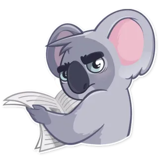 😑 koala, lecture, journal, animal, mignon, gris, oreille telegram sticker