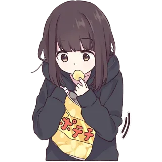 😋 ポテチ Cô gái anime, Khoai tây chiên, Đồ ăn nhẹ, Ăn, Dễ thương, Hoạt hình telegram sticker