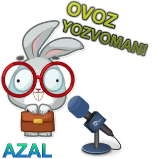 🎤 OVOZ YOZUVOMAN! Hase, Mikrofon, Aufnahme, Brille telegram sticker