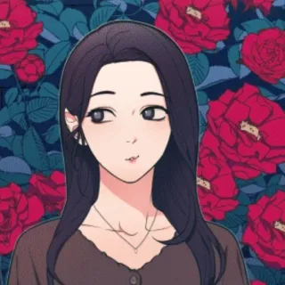 🖤 mulher, desenho animado, rosas, retrato, menina, flor whatsapp sticker