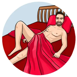 😉 pria, tempat tidur, merah, sprei, kartun telegram sticker